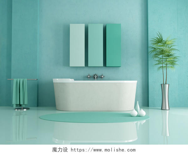 绿色的现代卫浴-砂岩浴缸呈现